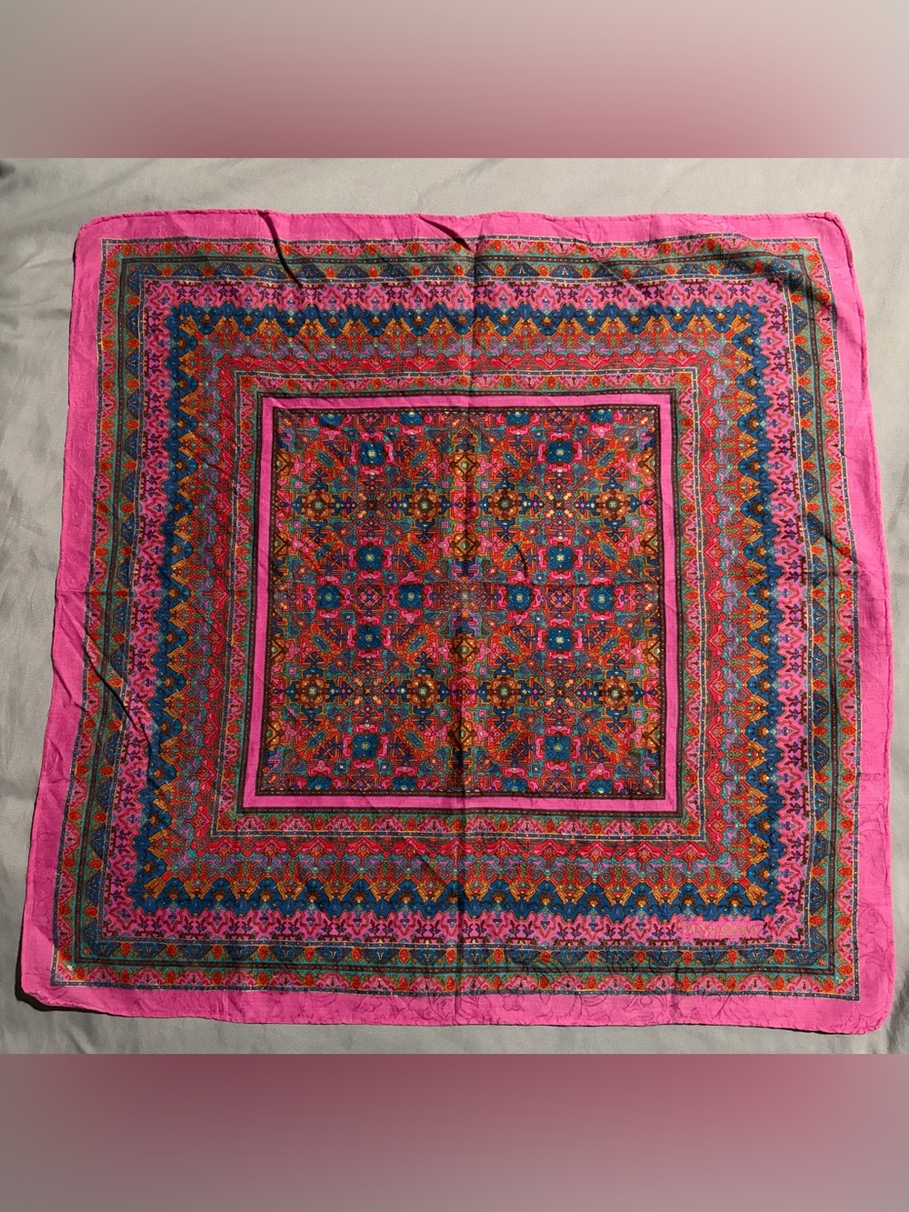 Vintage YSL Yves Saint Laurent Ornate Geometric Floral Square Scarf 20”